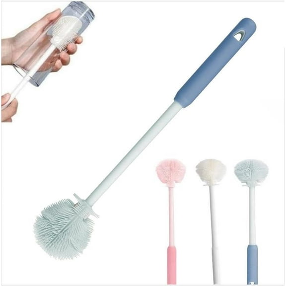 12.4" Hygienic Silicone Bottle Brush System - 3-in-1 BPA-Free Long Handle Scrubber with Hidden Nipple Cleaner, Scratch-Free Deep Washer for Baby Bottles & Hydro Flasks