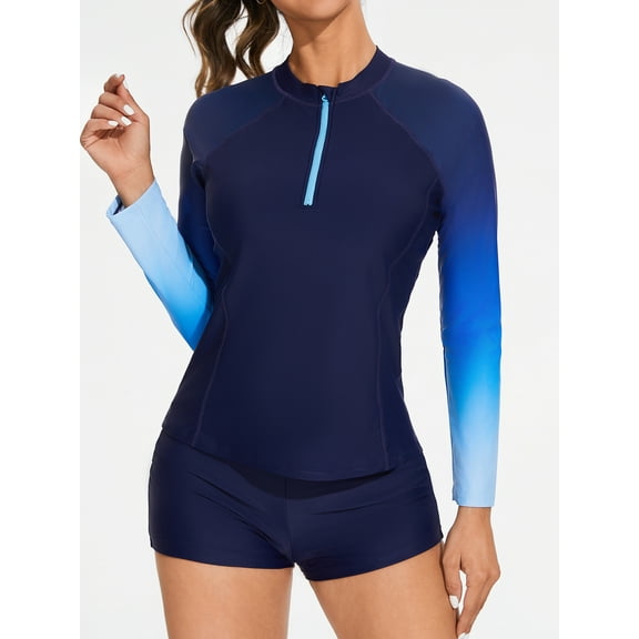 Sociala Women Two Piece Rash Guard Long Sleeve Swimsuits Sets UV UPF 50 Swim Shirt with Boyshort Bottom