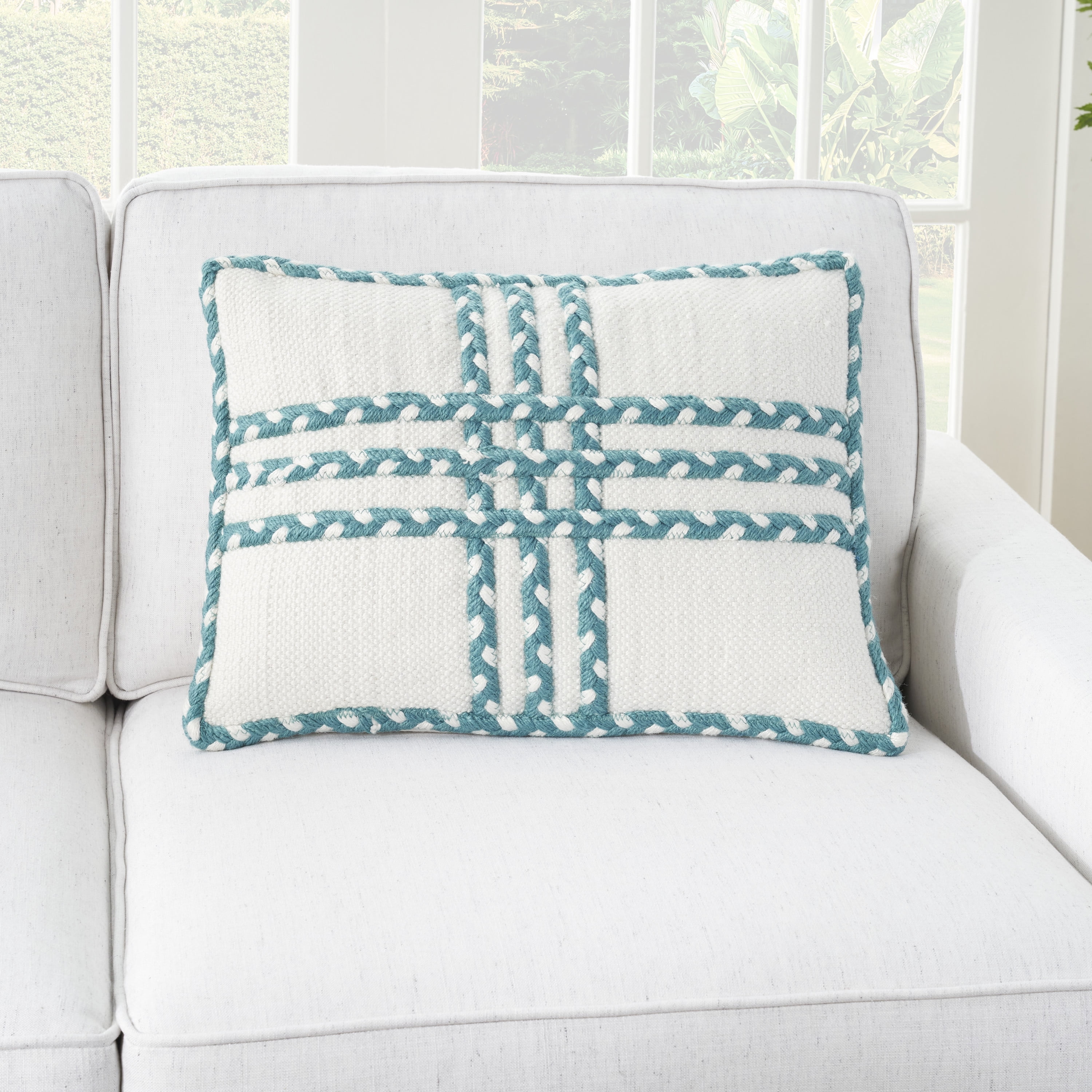 Nourison Crossed Braids Turquoise 14" x 20" Indoor/Outdoor Throw Pillow