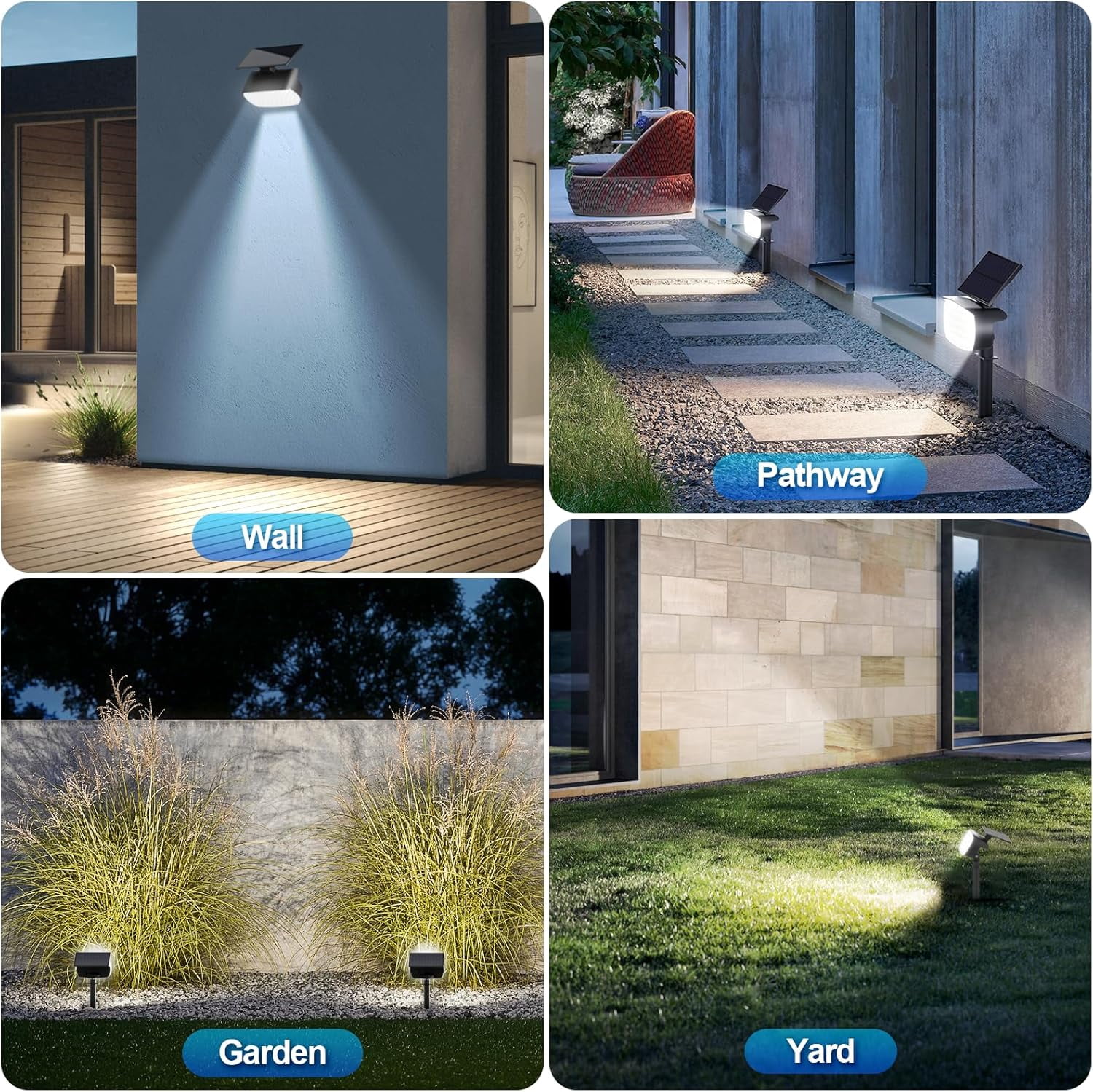 Solar Lights Outdoor, 4 pack 108 LED, IP65 Waterproof, 3 Modes, Large Solar Panel, Landscape Solar Spotlights for Garden, Yard, Pathway - Cool White