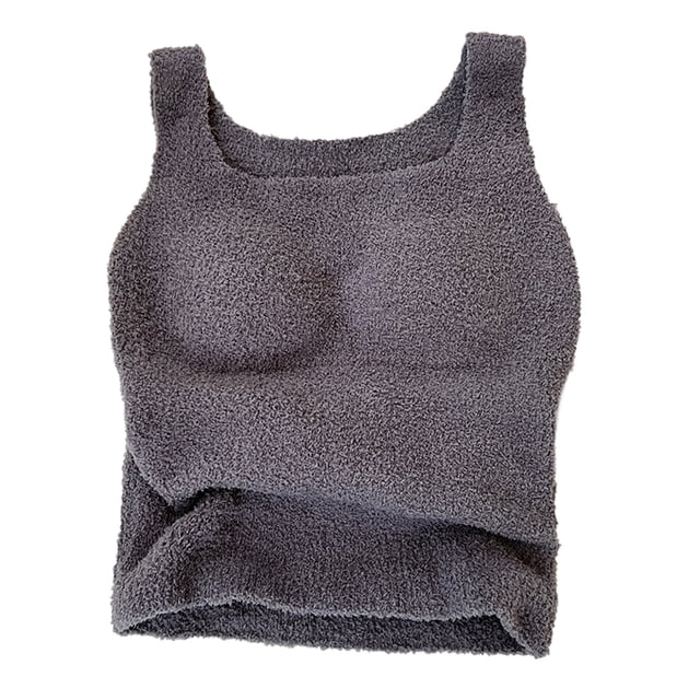 Chaleco térmico mullido de la felpa de las camisetas sin mangas de la cosecha de la ropa de descanso de las mujeres del invierno con el cojín del sujetador