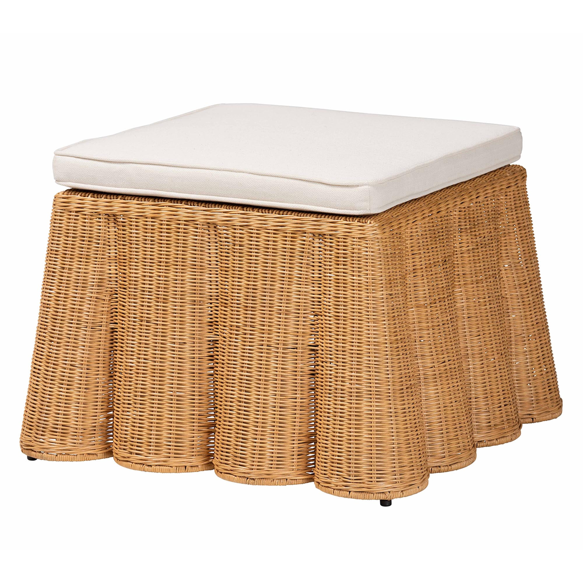bali & pari Palm Boho Ottoman, Natural Rattan, Honey