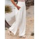 thumbnail image 4 of Foridol-pantalones de lino y algodón para mujer, calzas largas con bolsillos, informales, de pierna ancha, color blanco y caqui, para primavera y verano, 2023, 4 of 4