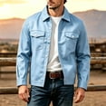thumbnail image 2 of YUGYXL Men's Lapel Button down Casual Jackets Loose Fashion Fall Jackets | Breathable Stretch Slim Fit Trucker Light Blue Jackets, 2 of 5