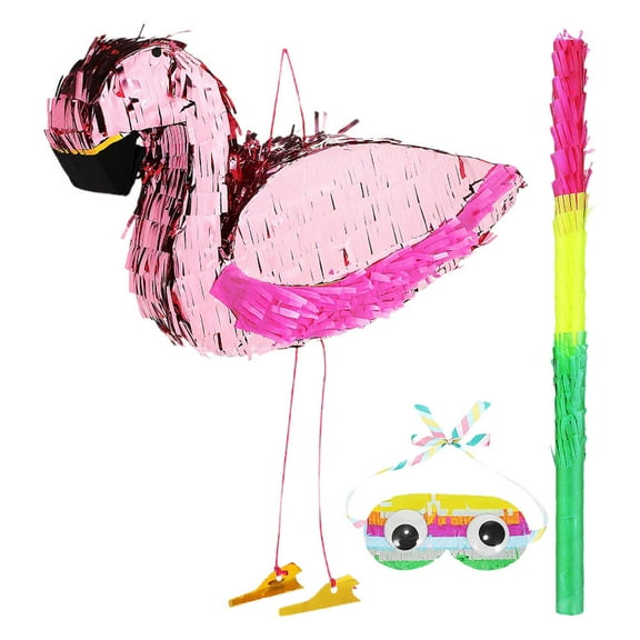 ELAYARD 1Set Flamingo Pinata Tropical Party Decoration Pink with Blindfold and Stick for Hawaiian Luau Summer Birthday