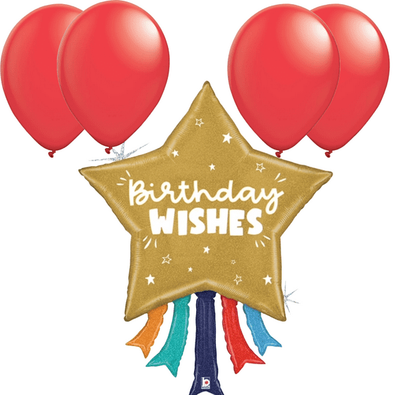 LoonBalloon 43 Inch Star-Shaped Birthday Wishes Balloon with 4 latex balloons- Festive & Unique