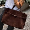 thumbnail image 5 of [Women's Faux Suede Tote Bag] Women's Large Capacity Slouchy Faux Suede Tote Bag - Elegant Brown Hobo Purse with Golden-Tone Hardware,, 5 of 5