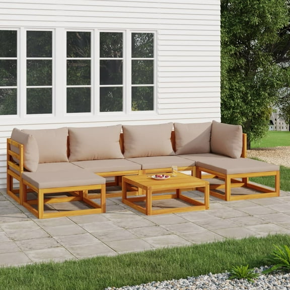 vidaXL 7 Piece Patio Lounge Set with Taupe Cushions Solid Wood