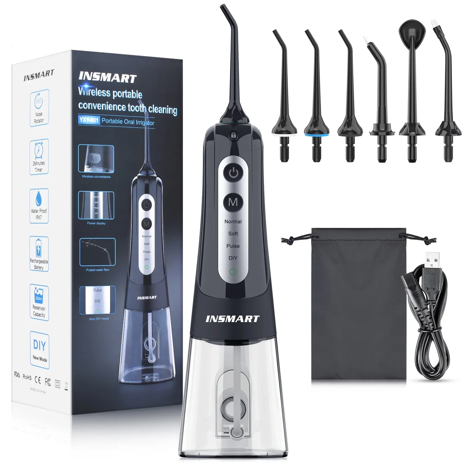 INSMART 300ML Cordless Water Flosser Dental Teeth Cleaner