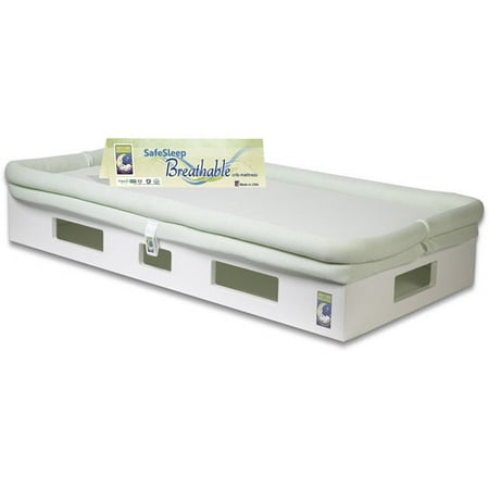 SafeSleep Breathable Crib Mattress, White Base, Sage Green Surface