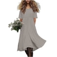 thumbnail image 5 of Xcmzpl Womens Summer Cotton Linen T Shirt Dress Casual Loose Fit Crewneck Short Sleeve Midi Dresses Solid Tunics Dresses Vestido Gray XXL, 5 of 10