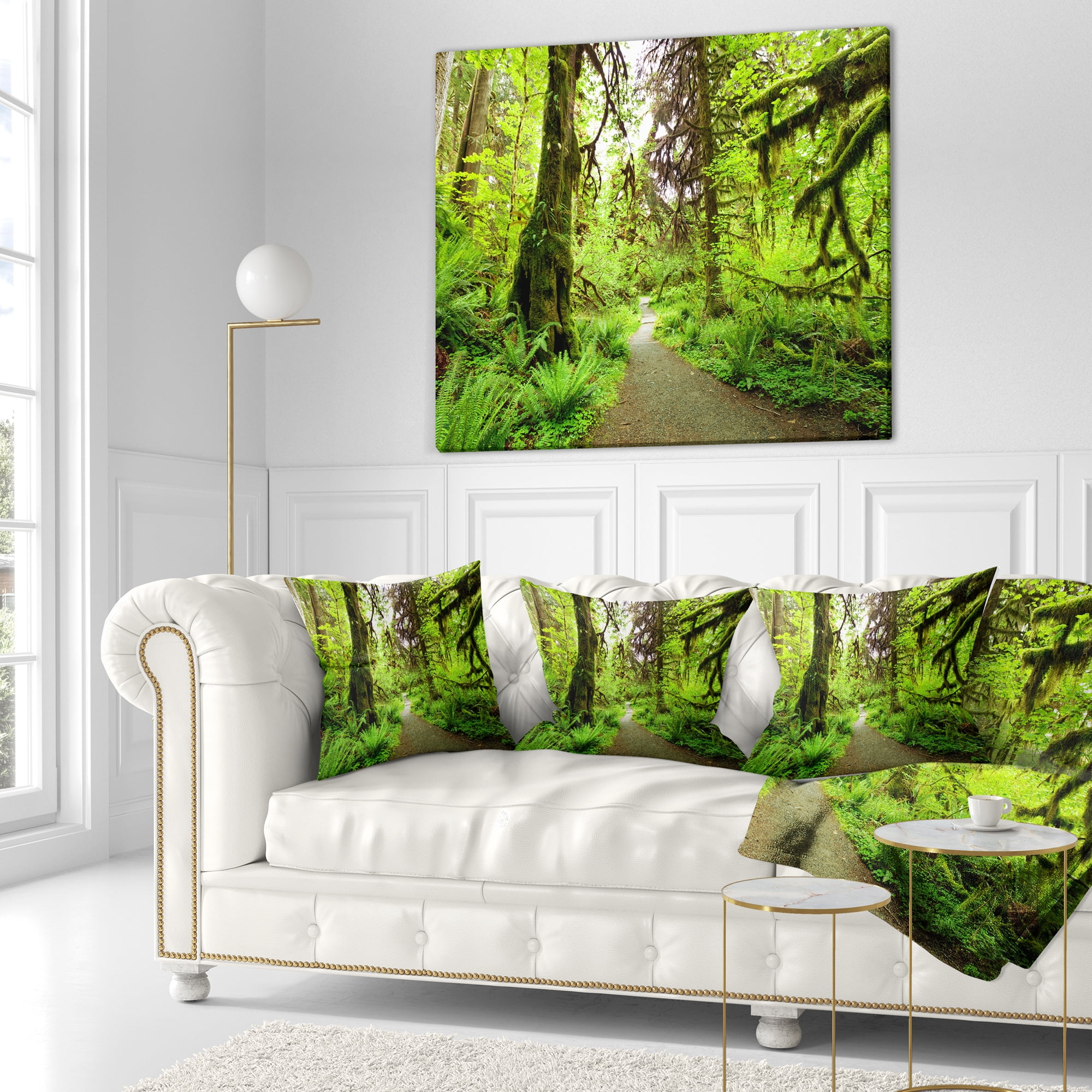 Designart Footpath in Redwood Rain Forest - Landscape Printed Throw Pillow - 16x16