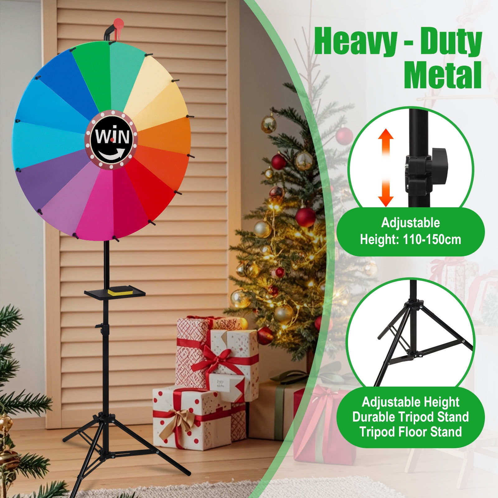 YTAKY Prize Wheel, 16 inches, Heavy Duty Prize Wheel, Spinner with Stand,10 Color Slots, 1 Bracket, Dry Erase Kit, for Carnival,  Fortune Game, Casino