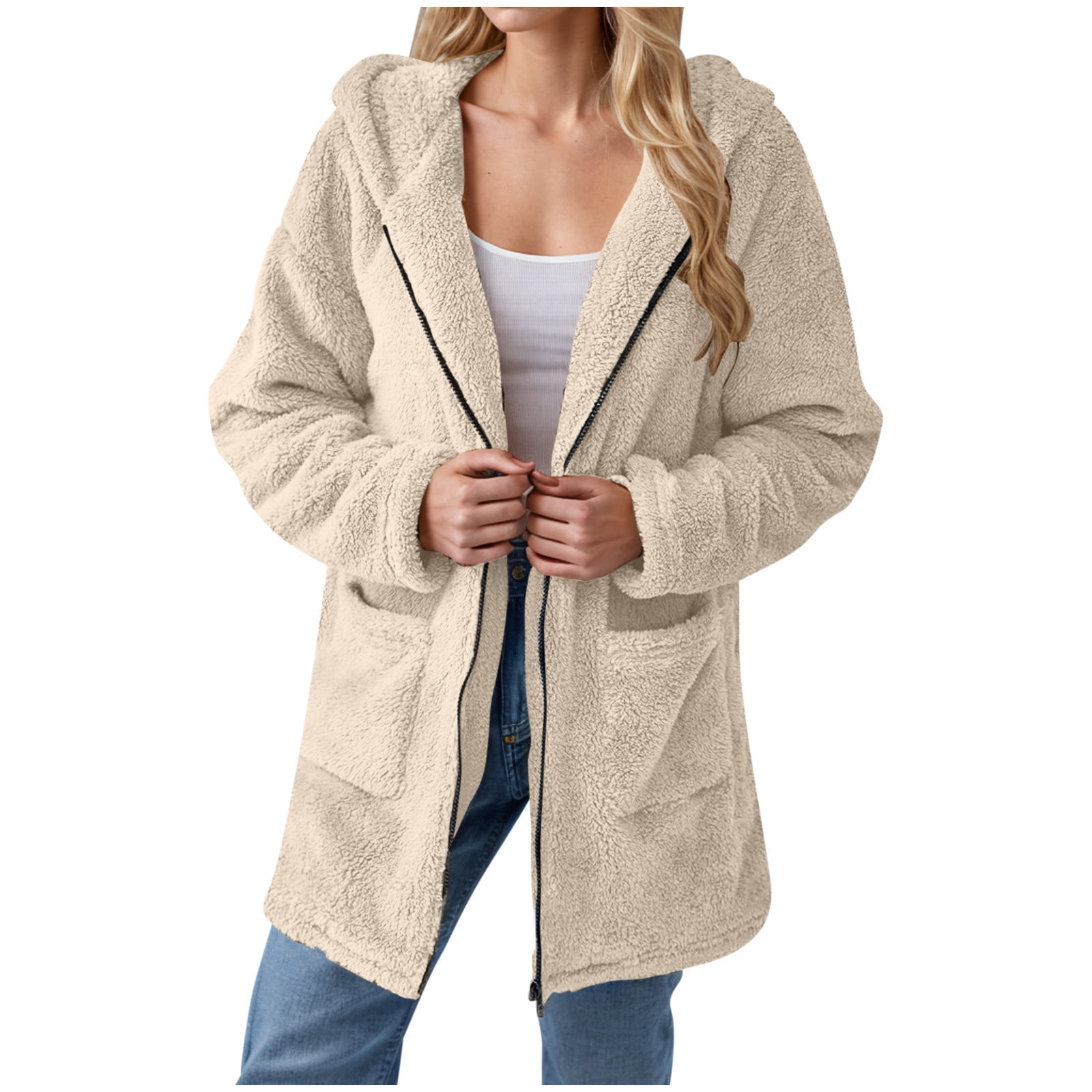 CFLVAEK Sherpa Jackets for Women with Hood Soft Fuzzy Fleece