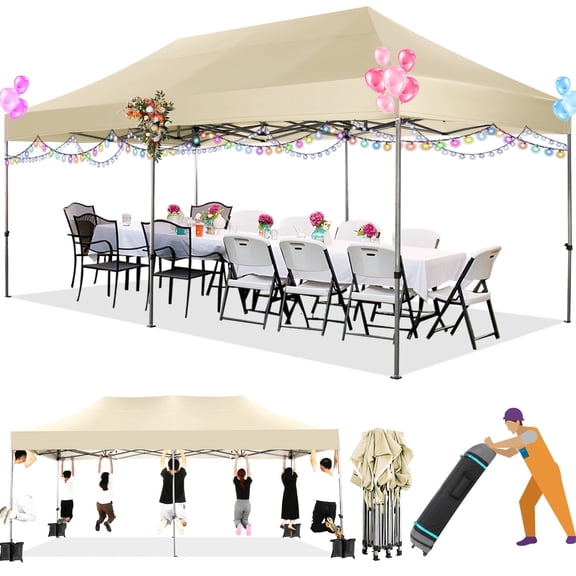 SANOPY 10x20 Pop up Canopy with 6 Sidewalls Commercial Heavy Duty Canopy UPF 50 All Weather Waterproof Outdoor Wedding Party Tents Gazebo with Roller Bag, Khaki