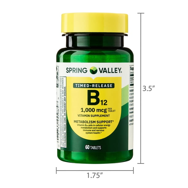 Spring Valley Vitamin B12 Timed-Release Tablets 1000 mcg for Metabolism Support