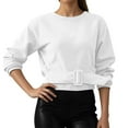 thumbnail image 2 of Women's Minimalist Cropped Sweatshirt - Round Neck Long Sleeve Button Waist Cinching, Loose Fit Casual Outfit Top For Winter,Size:L, 2 of 4