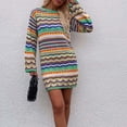 thumbnail image 6 of Fesfesfes Women Dress Comfortable Rainbow Stripes Long Sleeves Round-Neck Sweater Dress Sale Tops on Clearance, 6 of 7