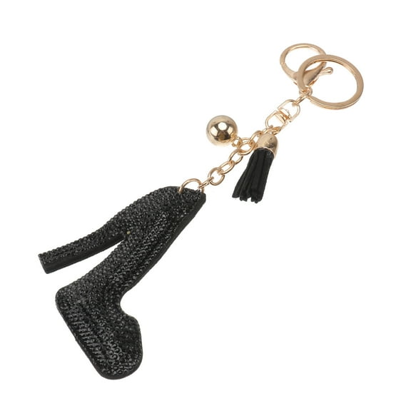 KALLORY 1Pcs Black High Heels Key Chains Cloth Crystal Pendant for Women Car Keys