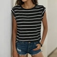 thumbnail image 2 of Povozer Women's Cap Sleeve Striped Tops 2025 Batwing Sleeve Summer Crewneck Tee Knit Casual Loose Shirts(Black,M), 2 of 6