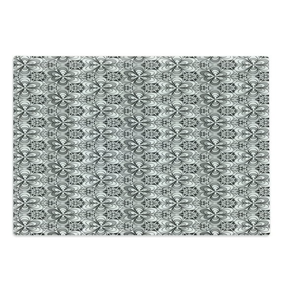 Black and Grey Cutting Board, Blossoming Flowers Pattern Simplistic Sketch Style Flourishing Garden, Decorative Tempered Glass Cutting and Serving Board, Large Size, Black Grey White, by Ambesonne