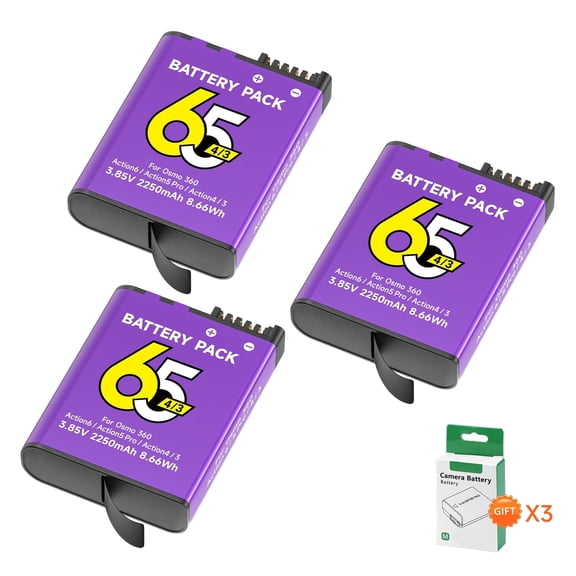 CITYORK Rechargeable DJI Osmo Action 5 Pro Batteries 3-Pack 2250mAh for DJI Osmo Action 5 Pro,Osmo Action 4 and Osmo Action 3