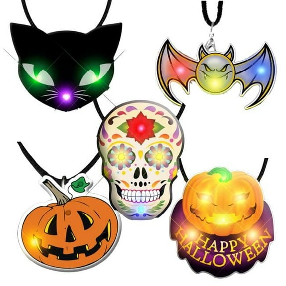Assorted Halloween Light Up Flashing Body Light Charm Necklaces - Pack of 25