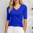 thumbnail image 2 of XIAONU Women's V Neck Elbow Sleeve Fitted T-Shirt Slim Fit Soft Casual T-Shirts Daily Basic Lightweight Tee, 2 of 4