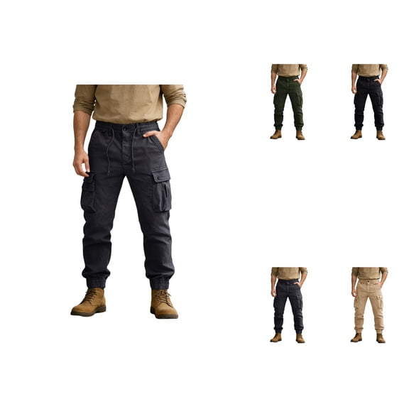 Casual Cargo Pants, Solid Color with 8 Pockets for Men's Outdoor Hiking and Work, Lightweight Tactical BDU Trousers for Daily Wear (No Belt)