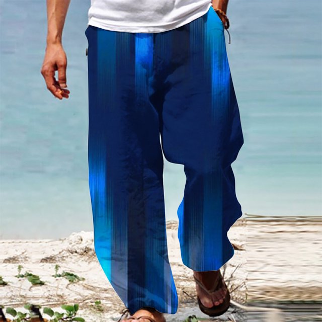 Pantalones largos de verano para hombre, informales, a la moda, con estampado degradado, cintura elástica, rectos