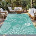 thumbnail image 2 of Teal Coastal Outdoor Rug for Patio/Deck/Porch, Non-Slip Large Area Rug 5 x 7 Ft, Starfish Coral Summer Beach Ocean Indoor Outdoor Rugs Washable Area Rugs, Reversible Camping Rug Carpet Runner, 2 of 8