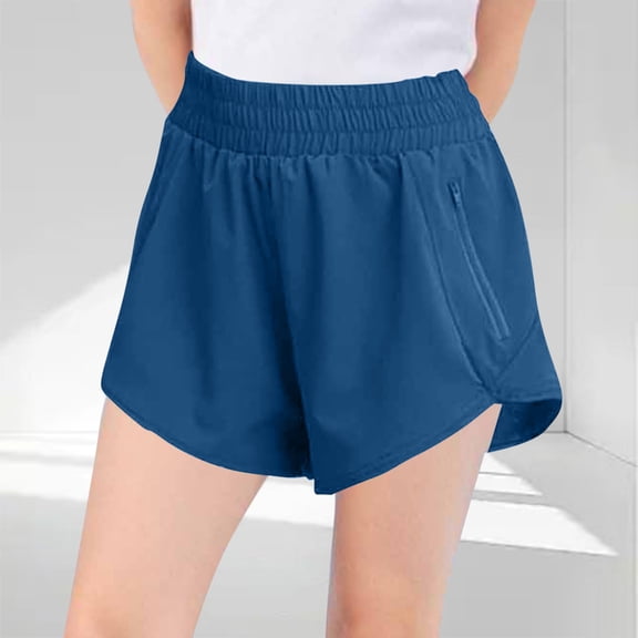 ATOGUTA Shorts for Girls with Zipper Pockets High Waisted Kids Sport Shorts for Soccer Basketball Running Navy, Size 3T-13