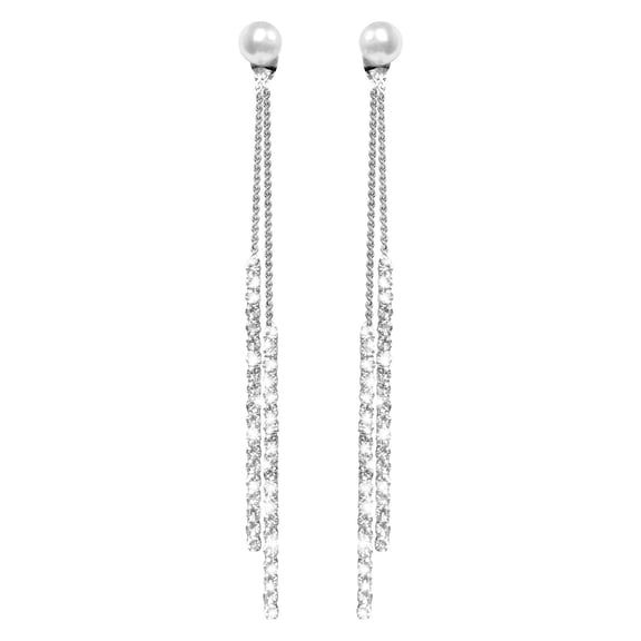 Fashion Sterling Silver Long Dangle Earrings, Alloy/Cubic Zirconia/Pearl Studs, 2-Wear Ways, Ideal for Party/Banquet/Daily Wear