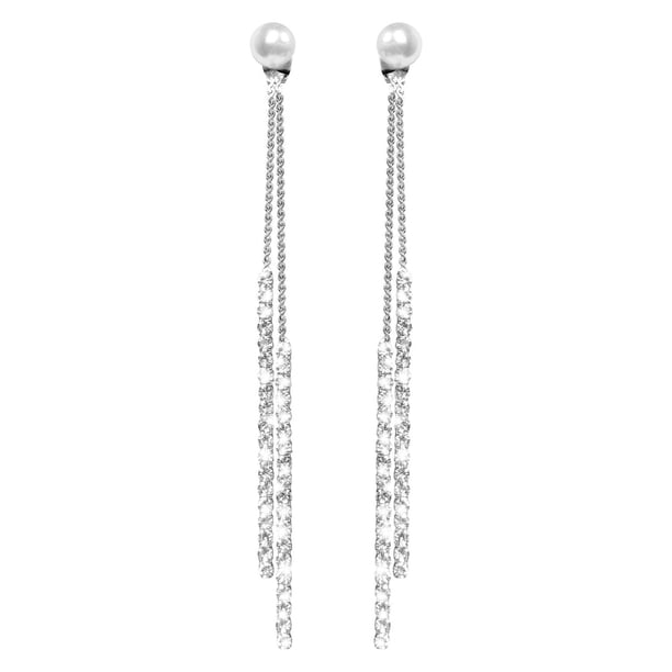 Moda de plata Bling Diseño Largo Colgante Gota y Stud Gota Pendientes Joyería para Niñas Mujeres