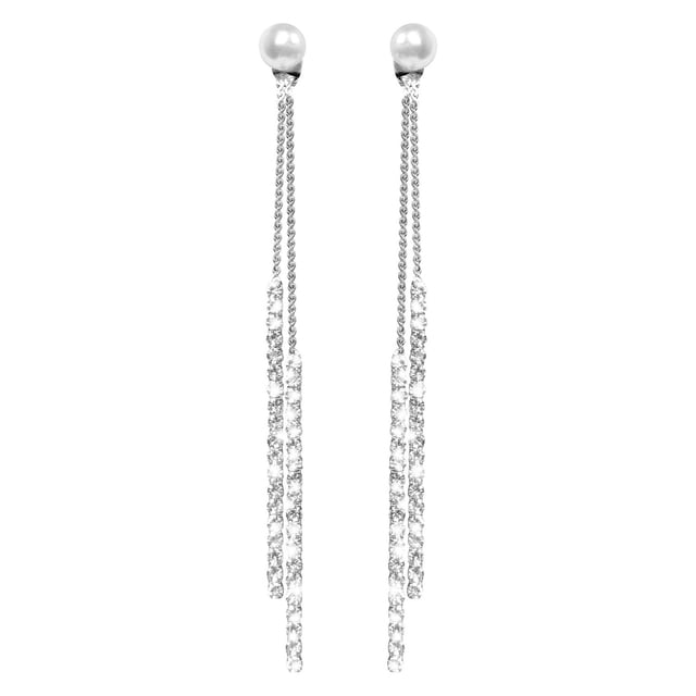 Pendientes largos colgantes con diseño plateado brillante, pendientes colgantes con tachuelas, joyas para niñas y mujeres