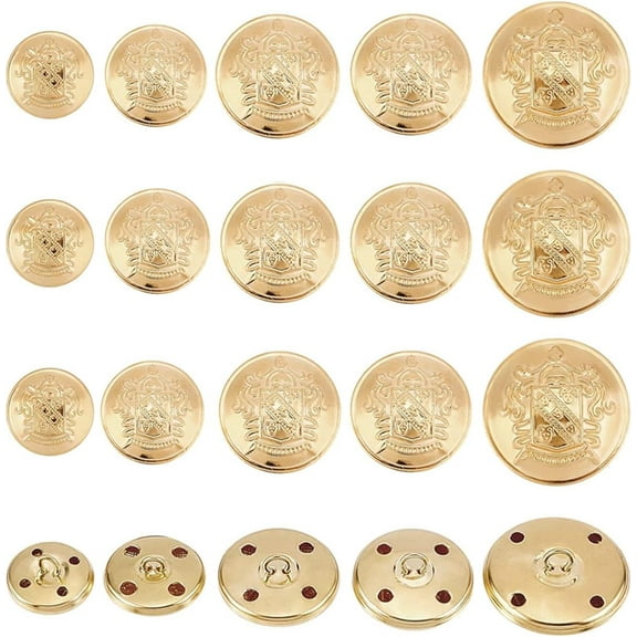 50pcs Metal Blazer Button Set Emblem Crest Vintage Shank Buttons 15mm 18mm 23mm 25mm 30mm for Blazer Suits Coat Uniform and Jacket - Golden DIY