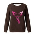 thumbnail image 5 of WREESH Cancer Awareness Graphic Sweatshirt for Women Lightweight Pink Ribbon Long Sleeve Casual Top Brown, 5 of 5