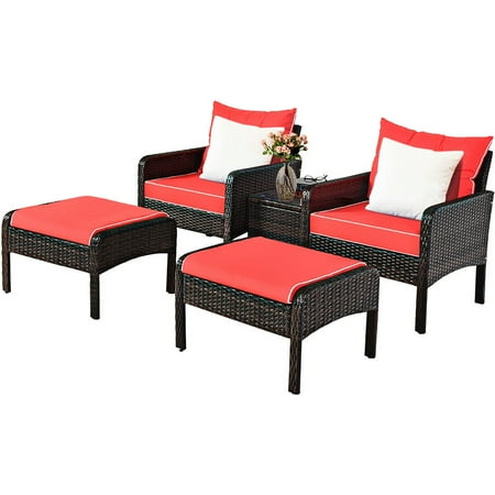 Costway 5 Pcs Patio Rattan Furniture Set Sofa Ottoman Table Cushioned Yard Red Canada Costway 5 Pcs Patio Rattan Furniture, Sofa And Ottoman Set Canada