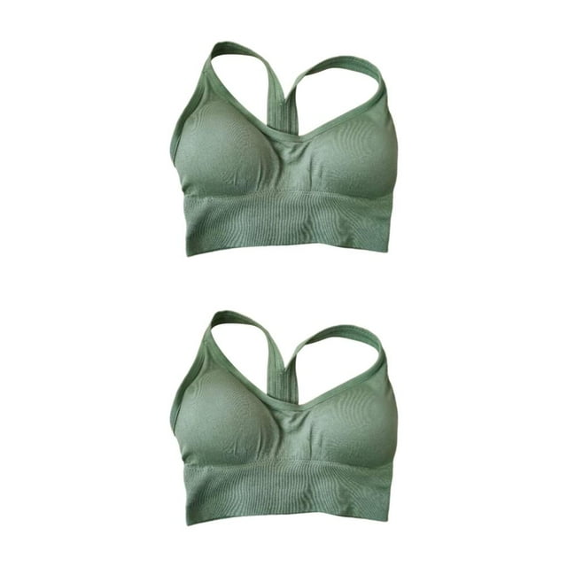 Thinsony Supportive Sports Bra Yoga Crop Top Vest for Workouts Green L 2Set