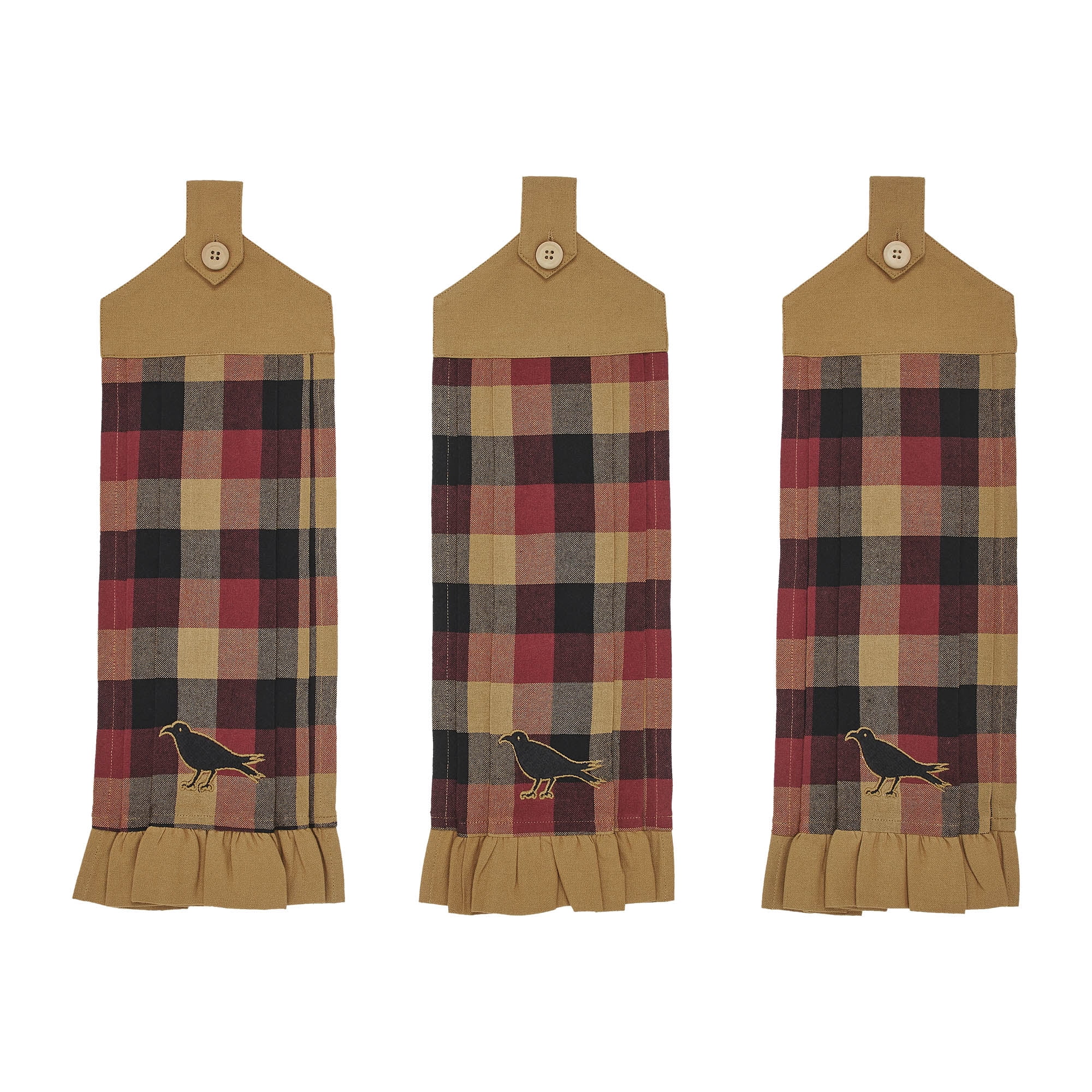 VHC Brands Heritage Farms Primitive Check Button Loop Tea Towel Set of 3