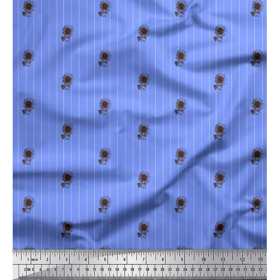 Soimoi Blue Cotton Voile Fabric Sunflower & Stripe Fabric Prints By Yard 42 Inch Wide