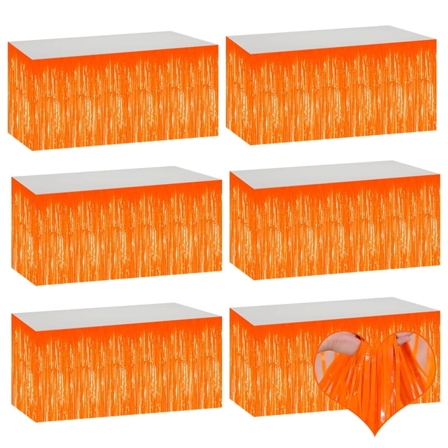 Mebiornt Paquete de 6 Faldones para Mesa con Flecos Metálicos Naranja Brillante 74x274 cm
