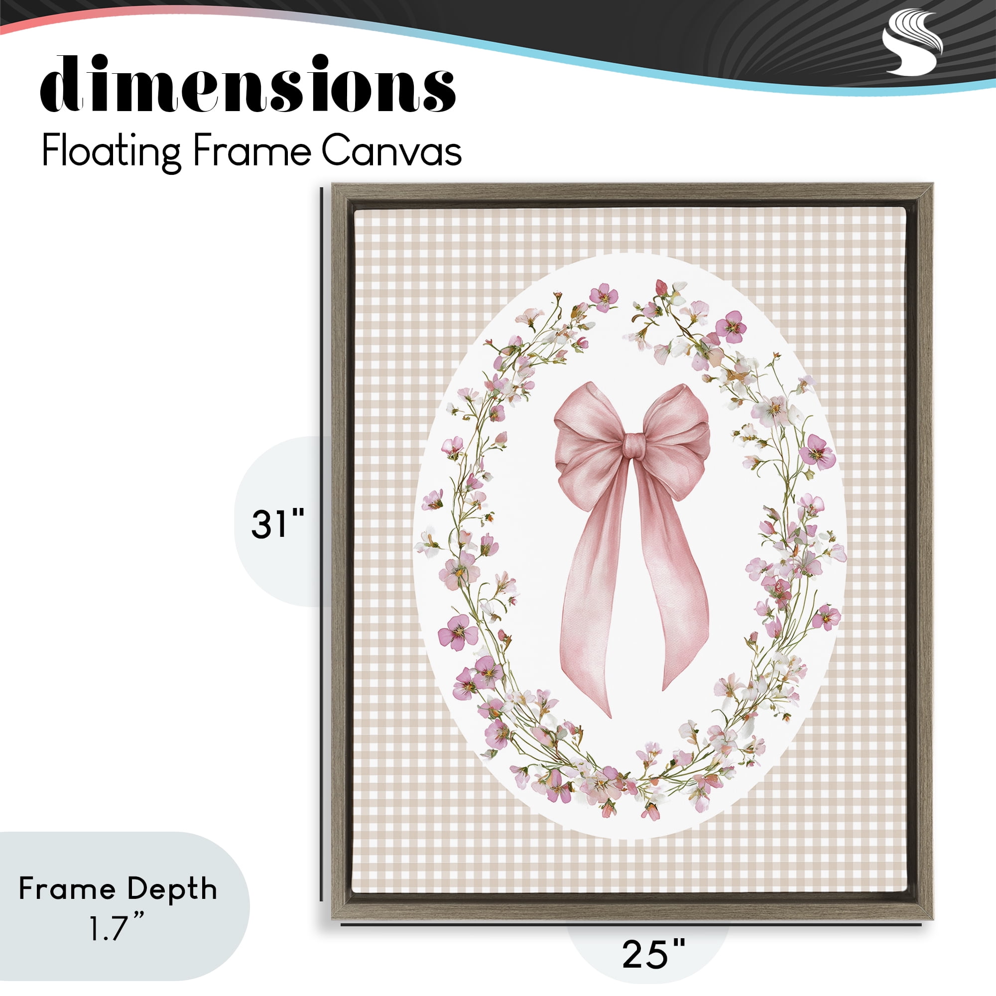 Stupell Industries Feminine Gingham Bow Brown Framed Floater Canvas Wall Art, design by Christine Simpson Art