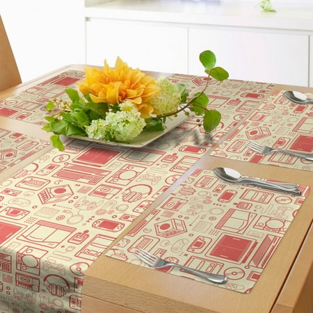 

Retro Table Runner & Placemats Nostalgic Bicolour Continuous Pattern Retro Gaming Objects Print Set for Dining Table Decor Placemat 4 pcs + Runner 14 x90 Dark Peach and Cream by Ambesonne