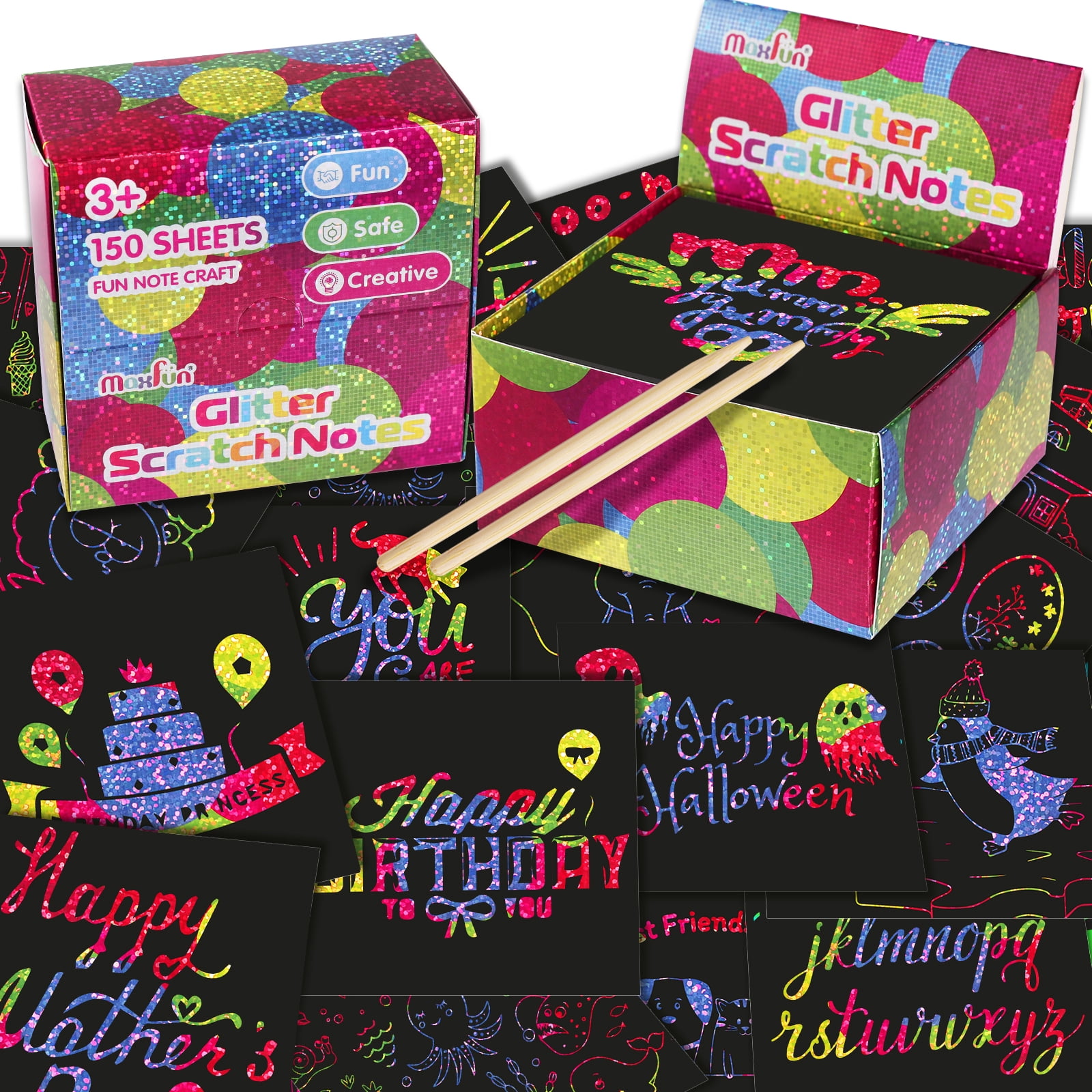 Max Fun Rainbow Glitter Magic Scratch Art Notes 150 Sheets 2