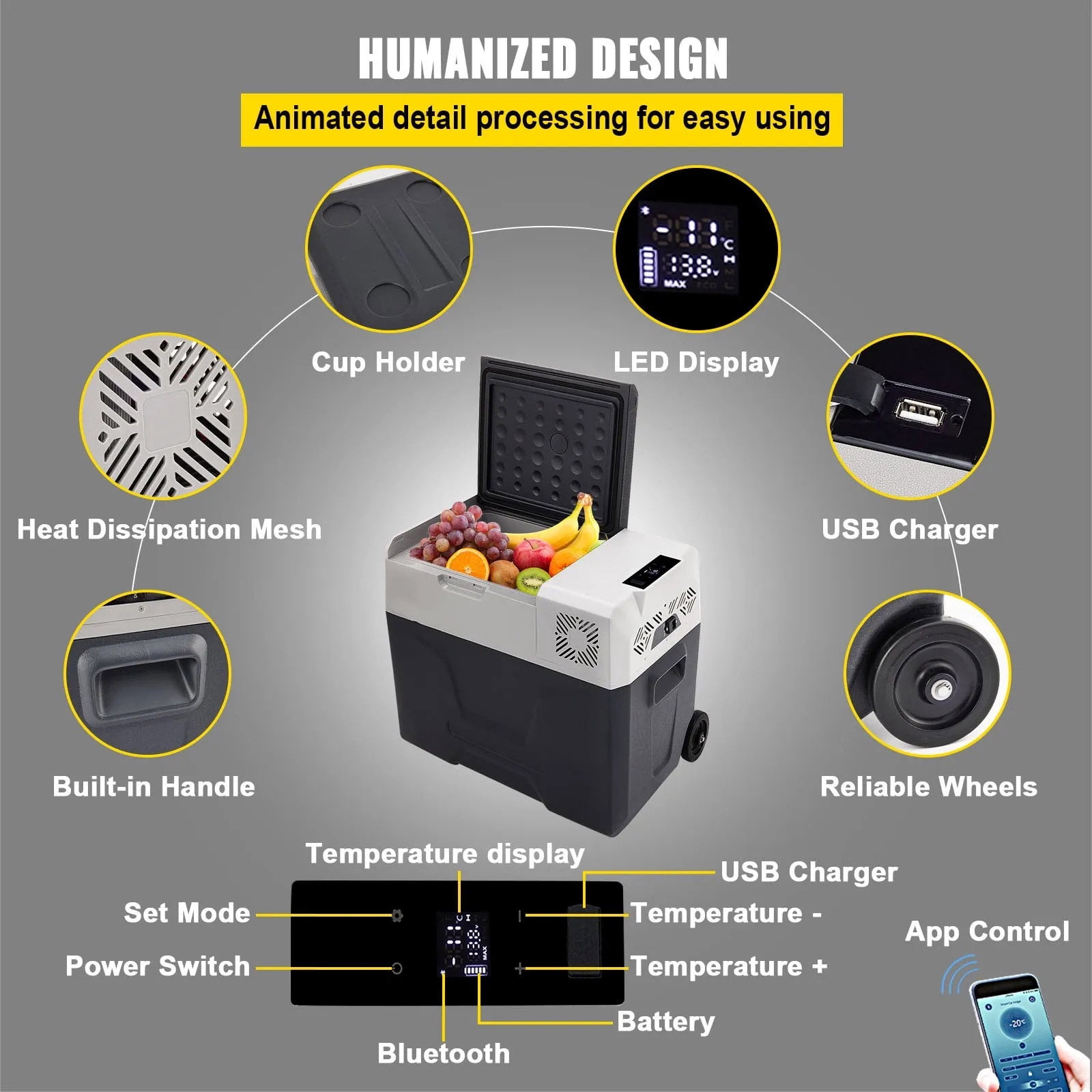 12 Volt Car Refrigerator 53 Quart(50L) Mini Fridge Portable Freezer Compressor Cooler for Truck Van RV Camper SUV Travel Camping Road Trips Tailgating -4℉~68℉
