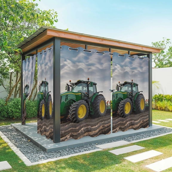 Farm Tractor Outdoor Curtains for Patio Waterproof,Windproof Privacy Curtains with Weighted Bottom,Green Truck Country Rustic Field Harvester Outside Drapes for Picnic Garage Yard 54"x84" 2 Panel