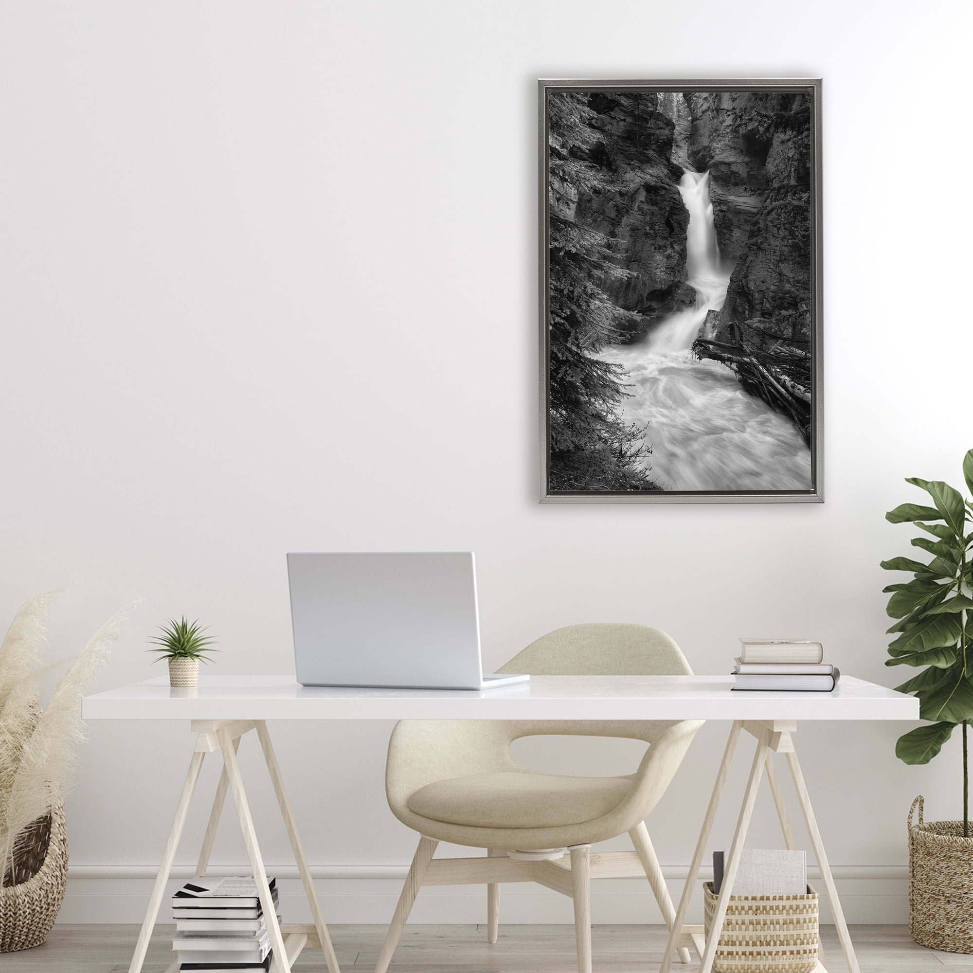 Stupell Industries Banff National Park Waterfall Gray Framed Floater Canvas Wall Art, design by Jon Evan