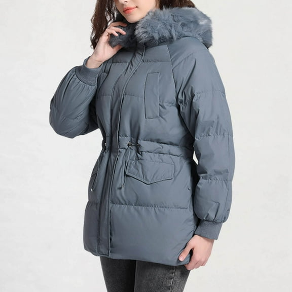 Up to 65% off Ofreoo Womens Jacket Solid Color Pocket Hodded Draw Rope Keep Warm Coat