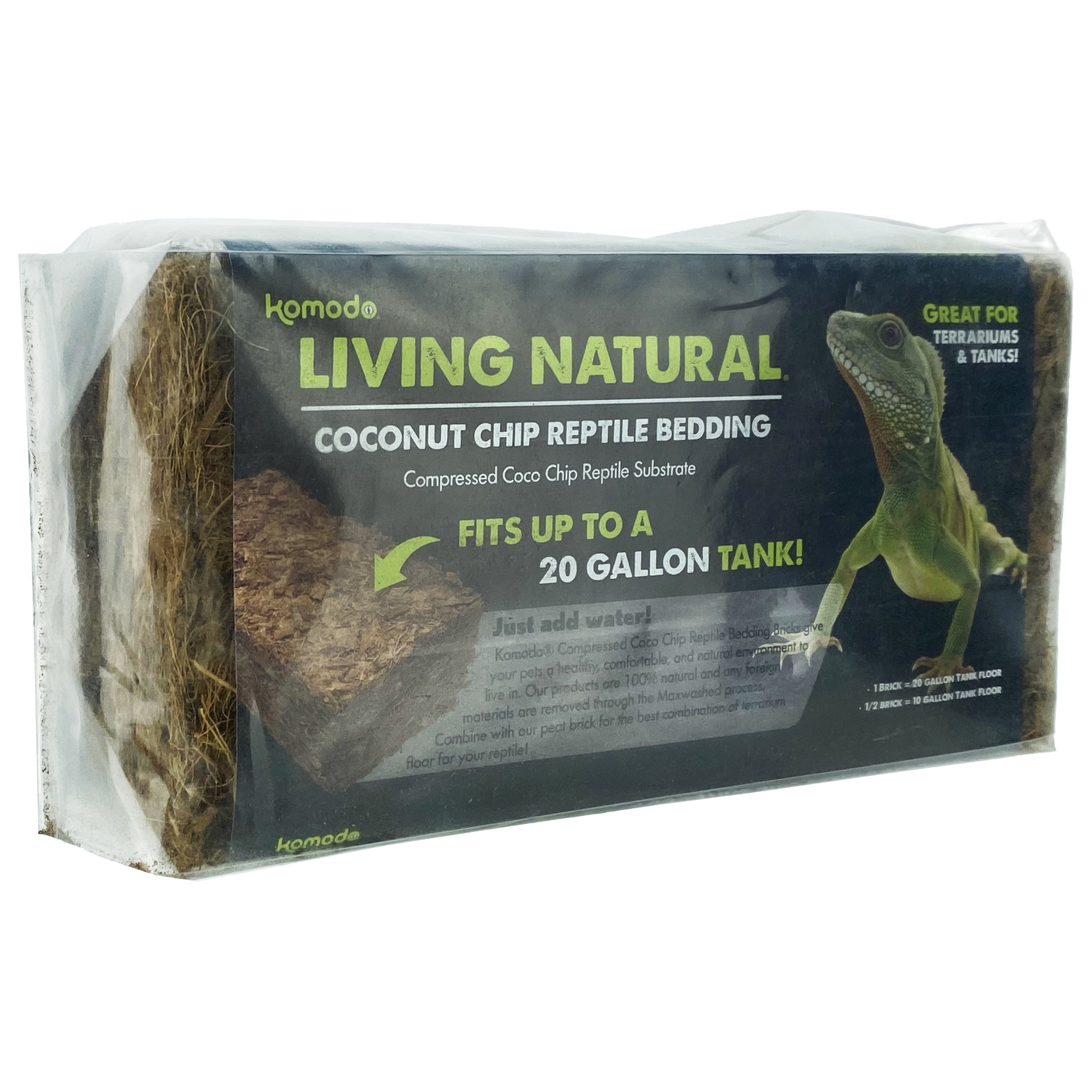 Komodo Compressed Coco Chip Brick, Reptile Bedding for Terrarium